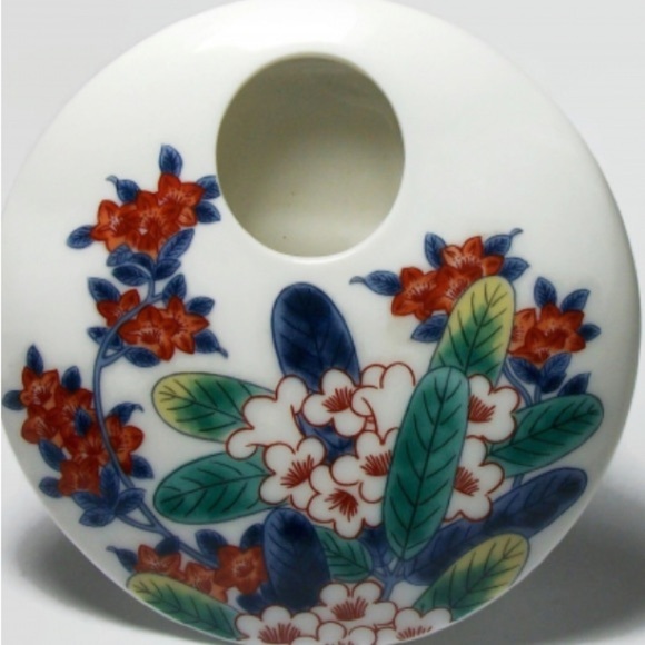 Vtg! Small Round Flat Disc Shaped Ceramic Bud Base Floral Tokyo National Museum - Picture 2 of 7